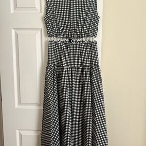 LELA ROSE Gingham Ring Cut-Out Midi-Dress